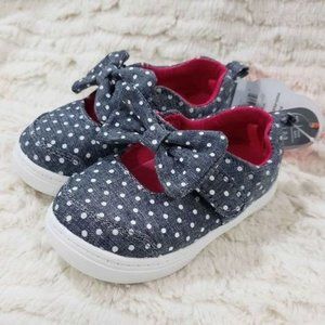 NWT Infant Girl Mary Jane Bow Slip on Sneaker Denim Polka Dot Velcro Closure Bab